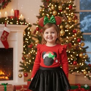 Girls Santa Hat Minnie inspired Ruffled Christmas Raglan Shirt